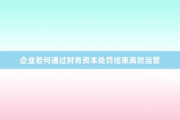 企业若何通过财务资本处罚结束高效运营